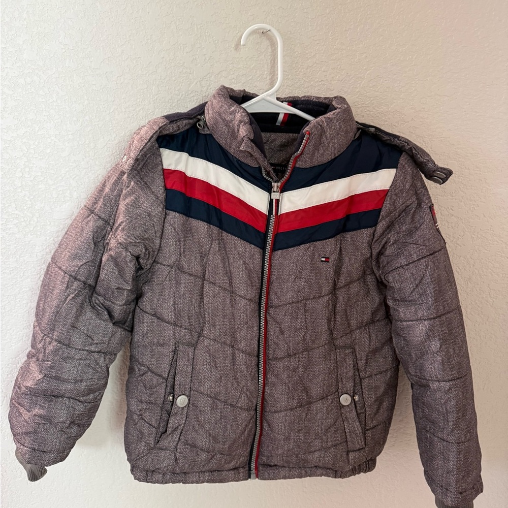 Tommy Hilfiger Kids Puffer Jacket - Gray with Red and Blue Accents